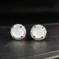 wholesale S925 Silver Ear Studs Women Cabochon Jadeite Pigeon Egg High Ice Imperial Green Earrings New Chinese Style Round Bezel Full Diamond-0-2