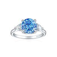 wholesale S925 Sterling Silver 2ct Flame Ice Cut Ring European and American High-End Sense 8*8 Color Gem High Carbon Diamond Heart-Shaped Love Women's Ring-Fireworks G-38 Blue Diamond US size 7#