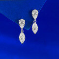 wholesale S925 Sterling Silver New Style Waterdrop Marquise Double Stone Earrings Zircon Light Luxury Minimalist Fashion Live Stream Style-0-0