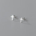 wholesale S925 Silver Korean Style Minimalist Smooth Cross Stud Earrings with Threaded Design for Students M00950-0-0