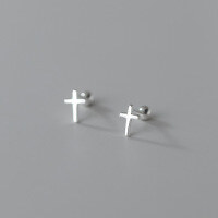 wholesale S925 Silver Korean Style Minimalist Smooth Cross Stud Earrings with Threaded Design for Students M00950-S925 silver pair 925 silver