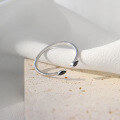 wholesale S925 Sterling Silver JA329 Korean Style INS Minimalist Black Zircon Mini Delicate Ring Women's Band Silver Jewelry-0-1