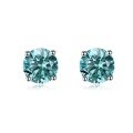 wholesale 925 Silver Blue-Green Four-Prong Stud Earrings for Men and Women, Couple's Fashion Earrings with High Carbon Diamond-0-1