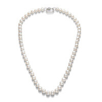 Metal Freshwater Pearl Necklace, Mother's Day Gift-Natural freshwater pearl necklace with U-shaped clasp; pearls 7-8mm; chain length 50cm.