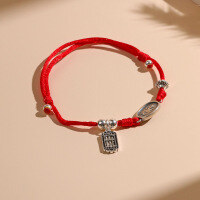 wholesale S925 Sterling Silver Abacus Red Rope Retro Bracelet, Niche Design for Birth Year Gift for Boyfriend/Girlfriend, Couple's Rope Bracelet-SL010324 (925 Silver Abacus Red Rope Bracelet) 925 Silver