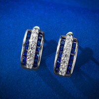 wholesale 925 silver new trendy C-shaped hoop earrings, minimalist and understated style, women's fashion ear accessories-E321 Blue Diamond>925 Silver