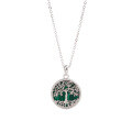 wholesale 925 Sterling Silver Round Tree of Life Malachite Necklace for Women, European and American Style Cross-Border High-End Pendant Collarbone Chain Jewelry-0-4