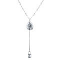wholesale S925 Sterling Silver Korean-style Star Pendant with Floral Pattern Lock Charm and Tassel Necklace for Women-0-4