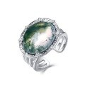 wholesale S925 Sterling Silver New Luxury Retro Natural Moss Agate Ring Women's Cross-Border Exclusive-0-4