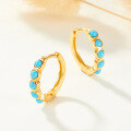 wholesale S925 Sterling Silver Micro-Inlaid Turquoise Round Hoop Ear Clasp, Fashionable Geometric Classic Versatile Minimalist INS Style Earrings-0-2