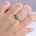 wholesale S925 sterling silver mid-century high-version ring with gold-plated synthetic turquoise gemstone, colorfast-0-1