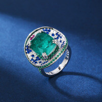 wholesale S925 Sterling Silver Ring with Green Gemstone Design, Set with Zircon and High Carbon Diamonds, for Women, Cross-Border Live Streaming, European and American Jewelry-Green 8