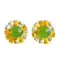 wholesale [925 Sterling Gold-Plated Two-Tone Sunflower Stud Earrings with Certificate, Inlaid with Natural Jasper Gemstone for Wholesale]-0-4