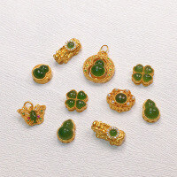 wholesale S925 silver gold-plated natural jade gourd four-leaf clover ruyi pixiu accessory bracelet necklace beaded semi-finished products-Butterfly lift one