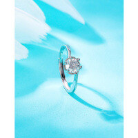 wholesale S925 Sterling Silver 1ct Moissanite Snowflake Ring Couple Engagement Wedding Proposal Birthday Gift for Girlfriend-1 carat moissanite ring Adjustable opening
