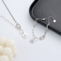 wholesale S925 Sterling Silver Mixed Chain with Zircon Letter Pendant Necklace Bracelet French Style Cool and Chic All-Match Accessories-0-2