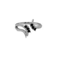 wholesale S925 Sterling Silver Korean Version Ins Original Niche Design Squid Series Textured Open Ring for Women-White gold [black zircon] &gt; opening adjustable
