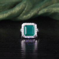 wholesale S925 Sterling Silver New Square Gemstone Ring Set with Natural Green Chrysoprase, Vintage Elegant Jewelry-Natural Chrysoprase Ring  US Size 7 (Domestic Size 15)