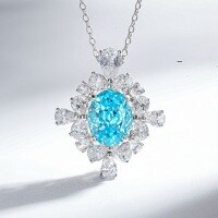 S925 Sterling Silver Full-Drill Pigeon Egg Necklace with High-Carbon Zirconia Lavender Pendant-Blue Diamond - XL056  Single Pendant