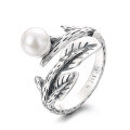 wholesale S925 Silver Vintage Style Inlaid Pearl Rustic Creative Design Open Ring-0-4