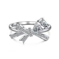 wholesale S925 Sterling Silver Cross-Border New Women's Closed Ring with Drop Zirconia and Bow Design Wholesale-White Gold and White Diamonds DY120926-SW-WH>8