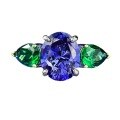 wholesale S925 Sterling Silver Round 8*10 Tanzanite Ring with Colorful Pear-Shaped Nano Green Stone forIns Cross-Border-0-4