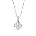 wholesale 999 Sterling Silver Moissanite Necklace for Women, Luxury Ins Advanced Four-Leaf Clover Pendant, Minimalist Versatile Collarbone Chain-0-4