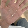 wholesale S925 Sterling Silver Sweet and Elegant Knot Bow Necklace with Irregular Design, Unique Fashion Choker Collarbone Chain-0-4