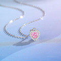 wholesale S925 Sterling Silver Pink Diamond Heart Necklace for Women with Micro-Set White Diamonds, Perfect as a Gift for Girlfriend on Valentine's Day-0-2