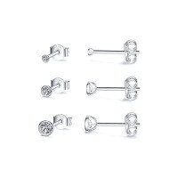 wholesale S925 Sterling Silver Set Of 3 Ins-style Mini Stud Earrings With Inlaid Zircons,-Platinum