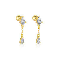 wholesale S925 Sterling Silver French-style Zircon Geometric Round Stud Earrings For Women, Small Batch Luxury Cross-border Design-E4647-Gold/Pair 925 Silver