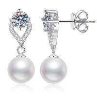 S925 Sterling Silver Moissanite Korean Style Shell Pearl Earrings, Trendy Versatile Elegant Ins Style Influencer Live Streaming Wholesale.-5.0mm high carbon stone  925 silver