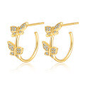 wholesale S925 Sterling Silver Micro-Paved Zircon 3D Butterfly Earrings, C-Shaped Pastoral Style Minimalist Elegant Stud Earrings-0-0