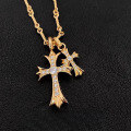 wholesale 18K Gold Inlaid Natural Diamond Necklace European and American Couple Retro Cross Pendant Choker Chain Chrome Hearts Set-0-0