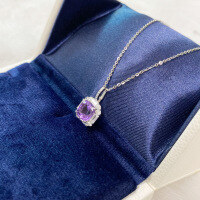 wholesale S925 Sterling Silver Cross-border Amethyst Pendant Necklace for Women, Colored Gemstone Natural Stone Collarbone Chain Wholesale, Ins Style Summer-8*8 (natural citrine) necklace 925 silver