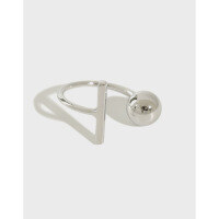 wholesale S925 Sterling Silver Handmade Geometric Square Bead Open Ring in Korean Style-White gold Adjustable opening