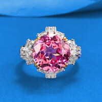 wholesale S925 Sterling Silver Luxury Intricate 11mm Padparadscha Sapphire Lotus Cut Ring for Wealthy Women-R1543 Padparadscha Ring  Size 5