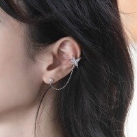 wholesale S925 Sterling Silver Geometric Asymmetric Butterfly Ear Cuff Earrings for Women, Small Batch Wholesale of Unique Trendy Autumn Winter New Collection-Thick Silver Platinum 925 Silver