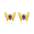 wholesale 925 Sterling Silver Designer Natural Gemstone Butterfly Earrings with Genuine Amethyst Inlay-0-0