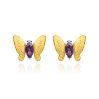 wholesale 925 Sterling Silver Designer Natural Gemstone Butterfly Earrings with Genuine Amethyst Inlay-Natural amethyst earrings
