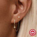 wholesale S925 Sterling Silver New Eight-Pointed Star Rhinestone Fringe Chain Earring with Pearl-0-1