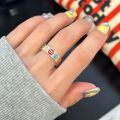 wholesale S925 Sterling Silver Colorful Enamel Letter M Bean Ring Korean Style Ins Fashion Sweet Niche Design Open Adjustable Ring-0-1