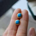 wholesale Pure silver gold-plated minimalist ins natural turquoise square stud earrings with 6mm main stone, elegant women-0-2