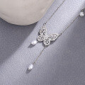 wholesale S925 silver butterfly pearl necklace for women, trendy tassel collarbone chain with elegant micro-set zircon pendant, drop shipping available-0-1