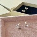 wholesale S925 Sterling Silver Exquisite and Dainty Mixed-Color Pearl Earrings with Diamond Accents, Elegant and Sweet Zircon Earrings-0-3