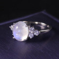 wholesale S925 Sterling Silver Gold-Plated Light Luxury Style Natural Moonstone Ring, Cream Blue Moonstone Ring for Women-0-12