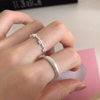 wholesale S925 silver minimalist fresh flower ring with three-dimensional petals, versatile brushed plain band ring R02095-Silver-Flower Style S925 Opening Adjustable