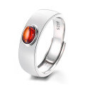 wholesale S925 Silver Retro Fashion Blood Amber Natural Stone French Luxury Style Niche Design Versatile Open-End Ring-0-4