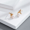 wholesale S925 Gold-Plated Silver, Japanese and Korean Fishtail Exquisite Stud Earrings with Natural Freshwater Pearls, Factory Direct Supply-0-1