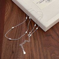 wholesale S925 Sterling Silver Rice Grain Bead Necklace for Women, Ins Style, Niche, High-End, Minimalist Bean Pendant Collarbone Chain-Pure silver (length 40+5CM)